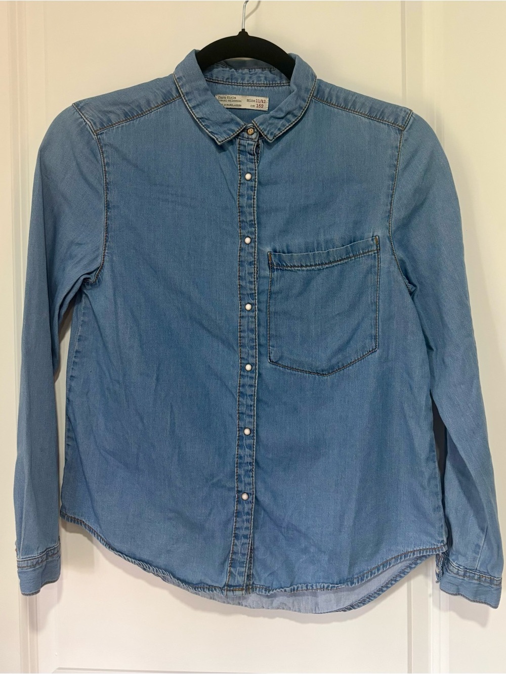 Zara Girls Long Sleeve Snap Front Denim Shirt Size 11/12